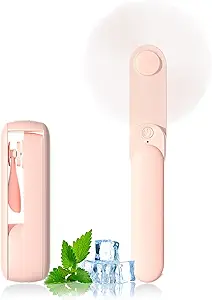 Lerat Portable Handheld Fan, 2 IN 1 Mini Hand Fan, Battery Operated [8-15 Working Hours], USB Rechargeable Personal Foldable Fan for Indoor, Small Pocket Fans Travel Essentials for Outdoor (Pink)