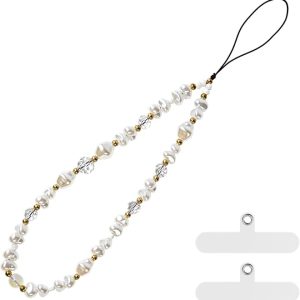 pcgaga Pearl Beaded Phone Charm, Phone Wrist Strap, Handmade Bracelet Straps, Anti-Lost Lanyard Wrist Chain for Airpods Women Girls Gift