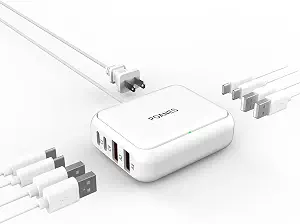 8-Port Travel USB Charger Station, Multi-Port Travel USB C Charger | 4 USB-A and 4 USB-C Port Mini Charging Station, Charging Station Block for Traveling, Camping Compatible with Phone, Earbud