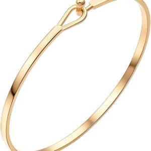 Dainty Gold Bar Bracelet for Women Simple Delicate Thin Cuff Bangle Hook Bracelet 18K Gold Plated Handmade Minimalist Jewelry
