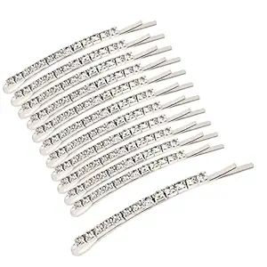 12 Pieces Rhinestone Bobby Pins, Silver Metal Hair Clips Diamond Bobby Pins Crystal Hair Pin for Prom Bridal Wedding Hair Accessories Gift Stocking Stuffers for Women Girls