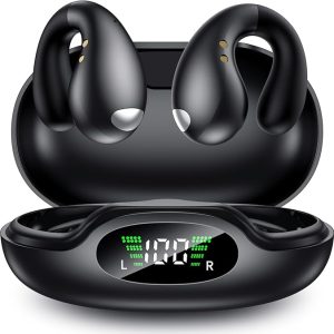 Boytond Ultra Open Ear Earbuds - Comfort Clip On Earbuds, Wireless Bone Headphones Design for Long Listening, Fast Charging for Running, Sports, and Travel, Carbon Black