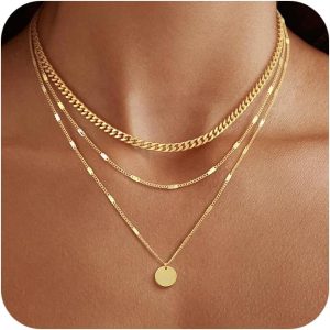 14K Gold Plated Layered Necklaces For Women Gold Necklace Set, Cuban Link, Snake Chain, Paperclip Layered Chains, Twisted Rope and Twisted Chain, Trendy Layering Necklace
