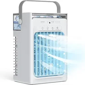 Portable Air Conditioners, AC Unit, Evaporative Air Cooler with 1000ml Tank, 2/4/6H Timer, 4 Speeds & 2 Mist Modes, Remote, Colorful Light, USB Charging Cooling Fan for Bedroom Indoor Office