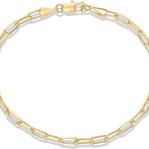 PAVOI 14K Gold Plated Paperclip/Curb/Figaro Chain Adjustable Bracelet for Women
