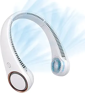 CIVPOWER Neck Fan: Portable Personal Neck Cooling Rechargeable Bladeless Fan - Hands Free 3 Speed 4000 mAh Battery USB Operated Wearable Headphone Design - Gift for Men Women Outdoor (White)