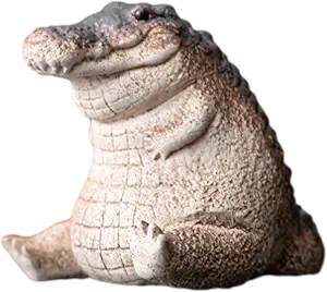 Alligator Statue Ornament, Cute Mini Crocodile Statue Resin Animal Sculpture, 1.7" Resin Crocodile Fat Tea Pet Alligator Figurine Ornament for Indoor Outdoor Home Garden Decor