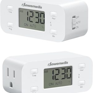 DEWENWILS 2 Pack 24 Hour Programmable Digital Timer Outlet, 1 Outlet, White | 125V/15A/1000W, 1/2 HP, 3 Prong Light Timer for Indoor Lamp, Fan, Aquarium, Christmas Decorations, Reptile Tanks
