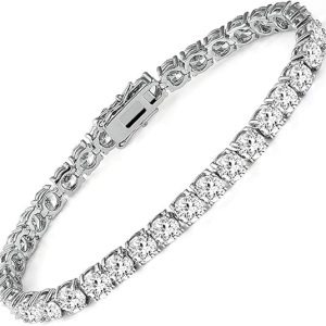 18k White Gold Plated CZ Tennis Bracelet, 4MM Cubic Zirconia Charm Bracelet for Women Men