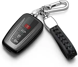 for Toyota Key Fob Cover with Keychain Soft TPU Key Shell Case,For 2019-2025 Rav4 2020-2022 Highlander Corolla Prius 2018-2024 Camry C-HR Avalon GT86 2021-2024 4runner(Black)