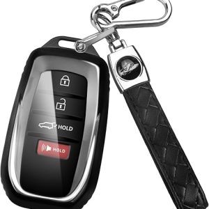 Soft TPU Key fob Cover for Toyota 4 Button with Keychain(A-Black) | Key Shell Case for 2025 Camry, 2021-2025 Venza Sienna, 2019-2025 Land Cruiser, 2023-2025 Highlander Tundra Corolla Prius