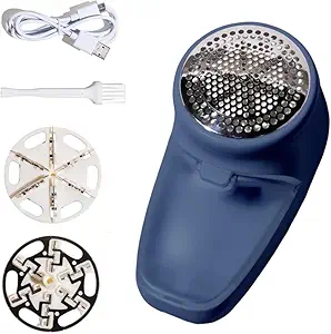 Nori Trim Fabric Shaver - Lint Remover for Clothes & Furniture - Navy | Couch pilling, sweater pill remover, clothes shaver with 6 precision blades, wireless and rechargeable