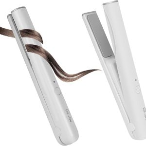 Mini Portable Cordless Hair Straightener,USB Rechargeable,Rapid Heating can Work continuously for 40 Minutes,Wireless Curling Iron for Travel (White)