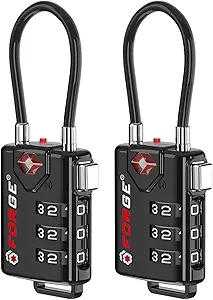 TSA Approved Cable Luggage Locks, Re-settable Combination with Alloy Body, Black 2 Locks.
