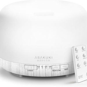 ASAKUKI Essential Oil Diffuser for Home, 500ML Aromatherapy Humidifier | with Remote Control, 7 Color LED Lights, Quiet Cool Mist Diffuser for Bedroom, Living Room, Office (White)