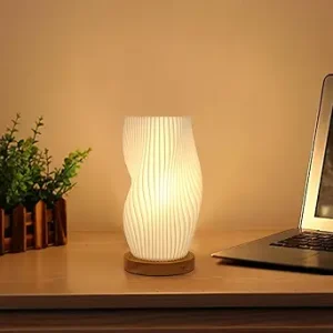 Aesthetic Funky Lamp, Cool Striped Bedside Night Light for Cozy Bedroom | Aesthetic pleated design with wood base. Warm ambient glow for cozy room or dorm. Cool funky home decor Gif