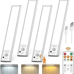 9" Under Cabinet Lighting Wireless, Motion Sensor Light Indoor with Remote, LED Rechargeable Closet Light, 3 Color Temps, Dimmable, Magnetic, Under Counter Lights for Kitchen, Stairs, Pantry