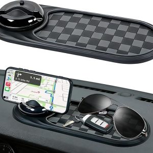 Universal Anti-Slip Car Dashboard Mat with 360° Rotating Phone Holder – Multi-Functional Organizer Pad for Phones, Sunglasses, Keys, and Daily Essentials (Gray Black)