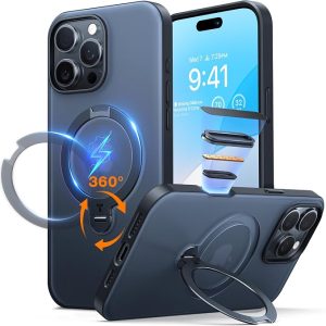 TORRAS Q3 Spin for iPhone 16 Pro Case, 360 Magnetic Stand, Black | Compatible with MagSafe, Built-in Kickstand, Camera Control, 4X Military-Grade Shockproof Translucent Phone Case for 16 Pro