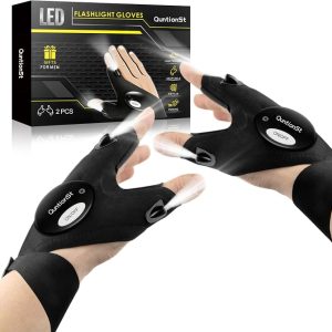 LED Flashlight Gloves, Stocking Stuffers for Men Adults, Birthday Mens Gift | Gift for Men Dad Him Husband, White Elephant Gifts, Hands-free Finger Light Tools for Fishing Camping Repairing, Cool Gadgets