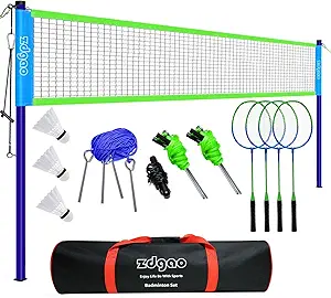 Badminton Sets for Backyard - 20FT Net and Badminton Racket Set of 4 | Portable Badminton Net with Tension Adjuster, 3 Nylon Shuttlecocks, Boundary Line, Carry Bag for Beach, Outdoor Recreation