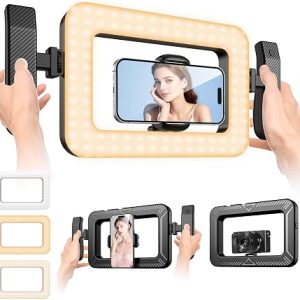 UBeesize Phone Ring Light with Grip, 8000mAh Smartphone Video Rig | 2900-7000K Dimmable Light, Detachable Grip with Remote, 360° Rotating Phone Clip for Video Recording, Vlog, TikTok, YouTube