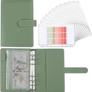 Money Saving Binder, Savings Challenges Book with for Cash Envelopes, 12pcs Zipper Envelopes A6 Budget Binder, Budget Planner for Managing Budgets and Saving Money -(Green-7.4IN)