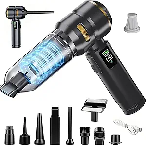Car Vacuum Portable Cordless, 17000PA Cordless Handheld Car Vacuum Rechargeable, Brushless Motor with Digital Display, Mini Small Vacuums Cleaner for Office Desk Home Kitchen Car Pet Hair, Travel