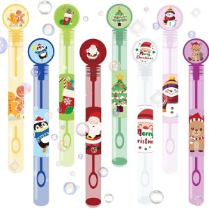 40PCS Mini Bubble Wands Christmas Party Favors for Kids, 6 Designs Assortment Holiday Treats Non Candy for Christmas Goodie Bag Stuffers Bubble Maker Toys for Gifts