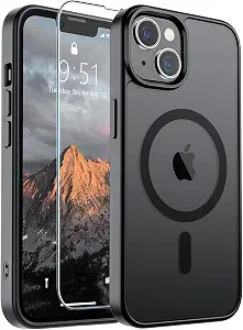 SUPFINE Magnetic for iPhone 13 Case/iPhone 14 Case Black | With Screen Protector, Translucent Matte, Compatible with MagSafe, Military Grade Drop Proof, Rugged Shockproof Protective