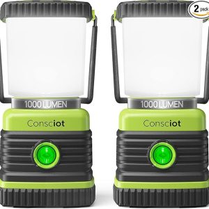 Consciot LED Battery Powered Camping Lantern, 1000LM, 4 Light Modes, IPX4 Waterproof Portable Tent Flashlight for Power Outages, Emergency, Hurricane, Hiking, Light Green, 2-Pack | IPX4 Waterproof Camping Lights; Portable Flashlight for Power Outages, Emergency Kit, Hurricane Preparedness, Indoor Outdoor