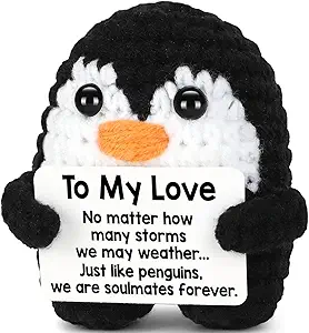 Gifts for Him Her Boyfriend Girlfriend, To My Love Handmade Crochet Mini Penguin Anniversary Birthday Gifts for Women Men, Romantic Valentines I Love You Gifts for Wife Husband Couples Girlfriend Day