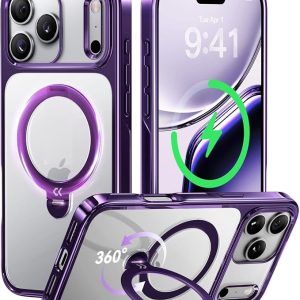 CASEKOO Purple for iPhone 17 Pro Max Case with 360 Spin Magnetic Stand | Fit for MagSafe, 17FT Military Protection, Slim Polished Frame Titanium Alloy Sturdy Stand 6.9", Glossy Purple