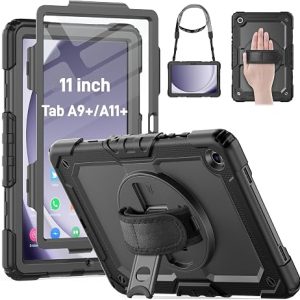 HXCASEAC Case for Samsung Galaxy Tab A9+ Plus / A11+ Plus 11 Inch, Protective with Screen Protector/Hand Strap/Pen Holder, Shockproof for Samsung A9 Plus Tablet Case SM-X210 SM-X218 SM-X230 - Black