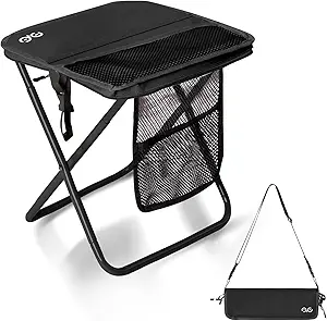 CAMDOOR Portable Collapsible Stool, 16 Inch Folding Stool Supports 400 lbs | Lightweight, Compact, Easy Fold and Unfold, Heavy Duty, 3 Pockets, Shoulder Strap, for Outdoor Camping, Hiking, Fishing