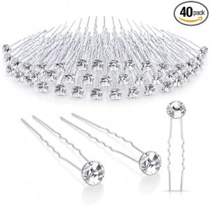 40 Pcs Bridal Rhinestone Hair Pins, U-Shaped Crystal Silver Hair Clips, Elegant Wedding Hair Jewellery for Brides Bridesmaids, Sparkling Diamante Hair Accessories for Women Girls Prom Party