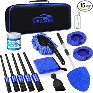 Windshield Cleaner Tool, Car Interior Detailing Cleaning Brush Kit | Car Detailing Brushes, Car Cleaning Gel, Car Cleaning Supplies Tools Accessories for Women, Men, Interior - 15Pcs