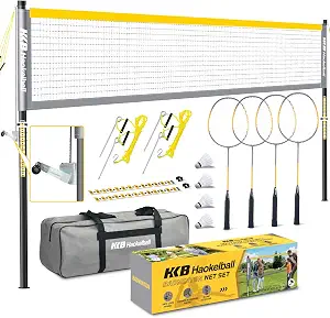 Professional Badminton Set for Backyard, Carbon Fiber Racket Set | Badminton Net with Anti-Sag System, Includes 4 Premium Rackets, 4 Shuttlecocks, Carry Bag & Gift Box for Backyard Games