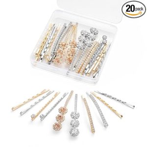 20 PCS Decorative Bobby Pins for Women's Hair, Rhinestone Hair Pins Set | 5 Elegant Designs, Gold & Silver, Rhinestone Bobby Pins, Jeweled Hair Pins Decorative Hair Accessories for Women