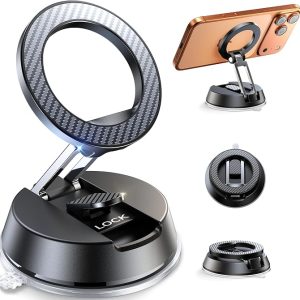 NeverFall Car Phone Holder for MagSafe [78+LBS Max Grip | 2400gf Magnetic] | 360° Foldable Car Mount Cell Phone Holders for Your Car for iPhone 17-12 All Smartphones, Carbon Fiber