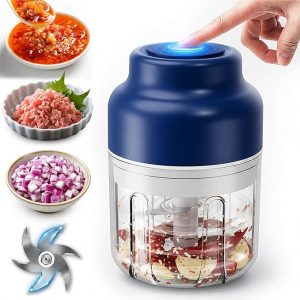 2026 Upgrade Electric Garlic Chopper Mini, 320 ml Small Garlic Chopper Mincer with 6 Stainless Steel Blades, Portable Rechargeable Cordless Chopper for Onion,Chili,Ginger,Nuts,Meat & Fruits (Blue)
