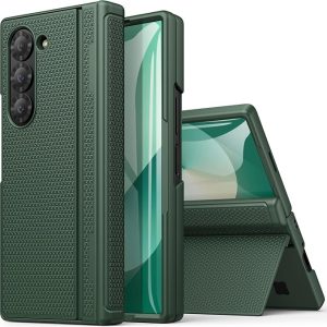BXYJY for Samsung Galaxy Z Fold 6 Case with Stand, Hinge Protection, Green | Tempered Front Screen Protector, Hard Rugged 360° Full Body Slim Cover, Protective Phone Case for Samsung Z Fold 6 5g 2024