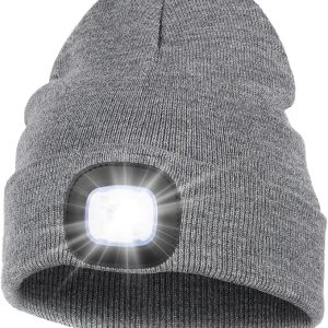 MELASA Unisex Beanie with The Light Hands Free Winter Beanie Gifts for Men | USB Rechargeable Warm Hat with Light, Soft LED Beanie for Walking the Dog Working Outdoors in Dark, Gifts for Men Dad Father