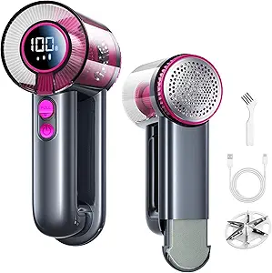 2-in-1 Rechargeable Fabric Shaver & Lint Remover,1800mAh | 3-Speed Lint Shaver with Digital LED Display, Type-C Fast Charging Port, Portable for Clothes, Furniture, Couches, Blankets